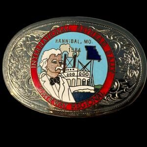Vintage 80s Biker Rally Belt Buckle Motorcycle Missouri Mark Twain 1984